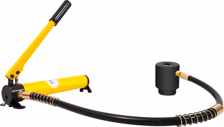Set punzonatrice idraulica - SYK-15 - Pressione 15 t - Manuale-idraulica - Corsa 20 mm - Lamiera 3 mm, acciaio inox 2 mm - Testa girevole a 360° - Giallo