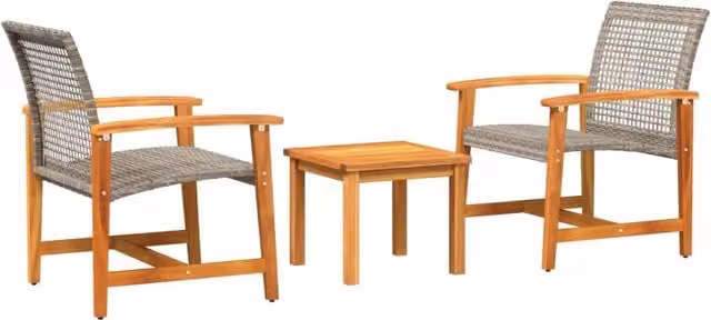 Set da Bistrot 3 pezzi in Polyrattan e Legno di Acacia Grigio e Marrone CFW3686481 – 1