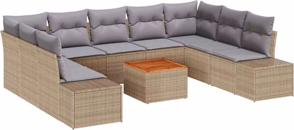 Set Divano da Giardino con cuscino 10 pcs Beige polyrattan