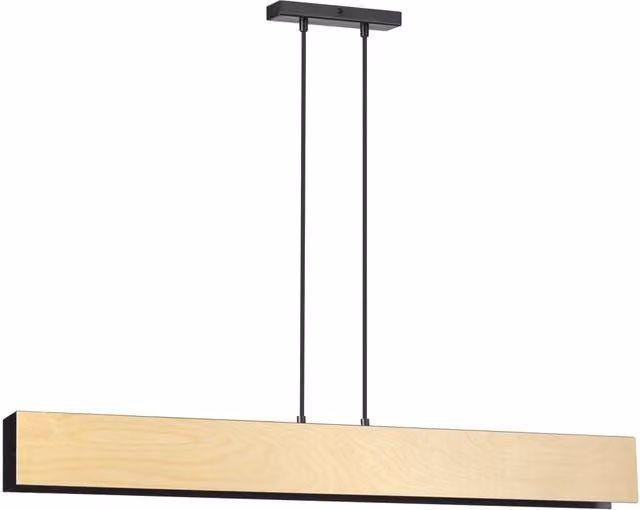Lampadario 4 Luci Lupos In Acciaio Nero Corpo Rettangolare E Legno Naturale