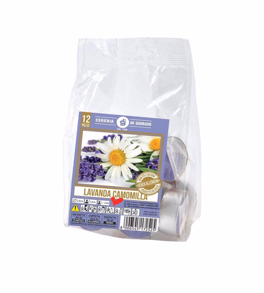 CERERIA DI GIORGIO Tealight profumato lavanda 12 pz bianco senza allergeni