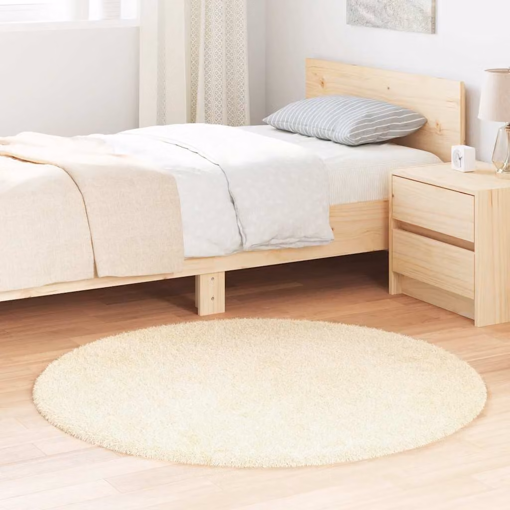Tappeto Shaggy a Pelo Lungo vidaXL NAVARRA Crema Beige Rotondo in Poliestere L: 120 cm