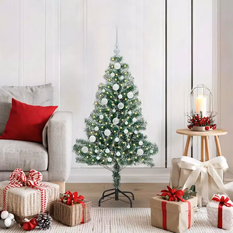 Albero di Natale Artificiale Imbiancato con Luci LED Bianco e Verde vidaXL, Altezza: 120 cm