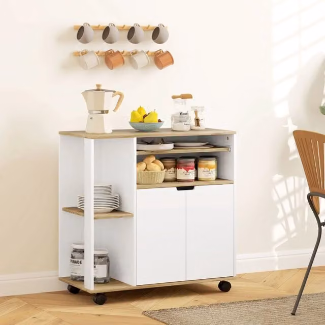 Carrello da cucina REDOM moderno in legno e bianco, L 80 cm x P 40 cm x H 82 cm