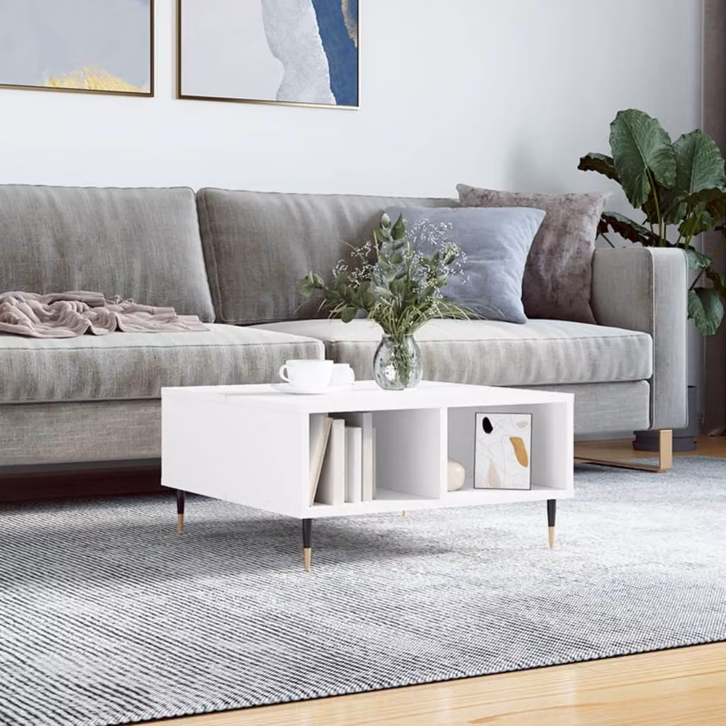 Tavolino The Living Store bianco 60x60x30 cm in materiale ligneo