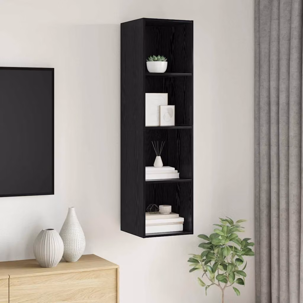 Set mobile TV moderno vidaXL in Rovere e Nero con scomparti multimediali L/P/H: 37 x 37 x 142,5 cm