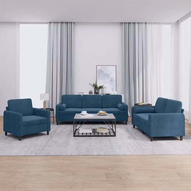 Set di divani vidaXL in velluto blu con cuscini, composto da un divano a 3 posti e un divano a 2 posti per il tuo soggiorno moderno – 1