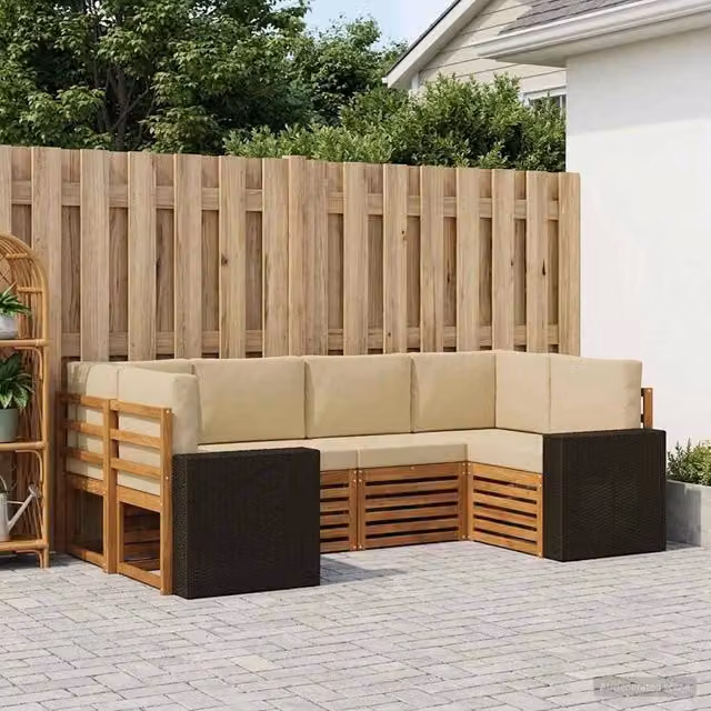 Set di divani da esterno 6 pz Naturale e Beige Poliestere 3384784