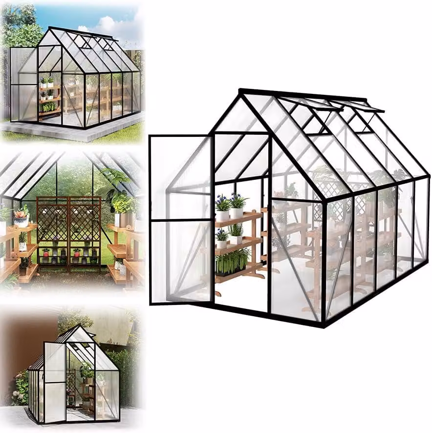 Serra in alluminio QEENTOE con fondamenta, dimensioni 280x170x195 cm, serra con finestra sul tetto, resistente alle intemperie e ai raggi UV, serra da giardino stabile, ideale per coltivare pomodori