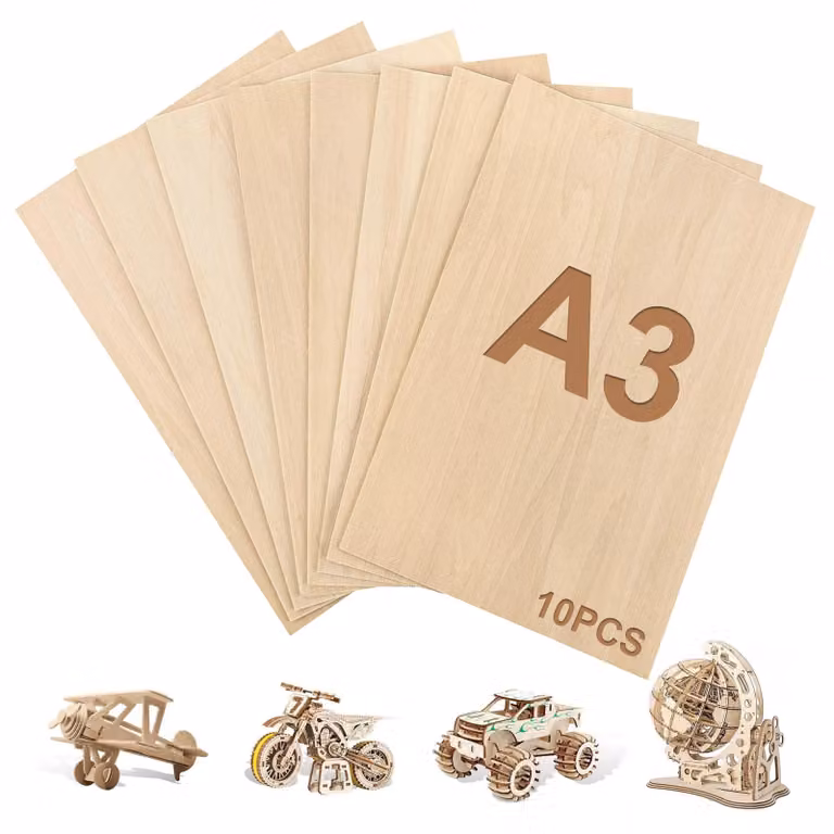 Set di 10 pannelli multistrato A3 - legno di tiglio da 2 mm per modellismo e hobby creativi