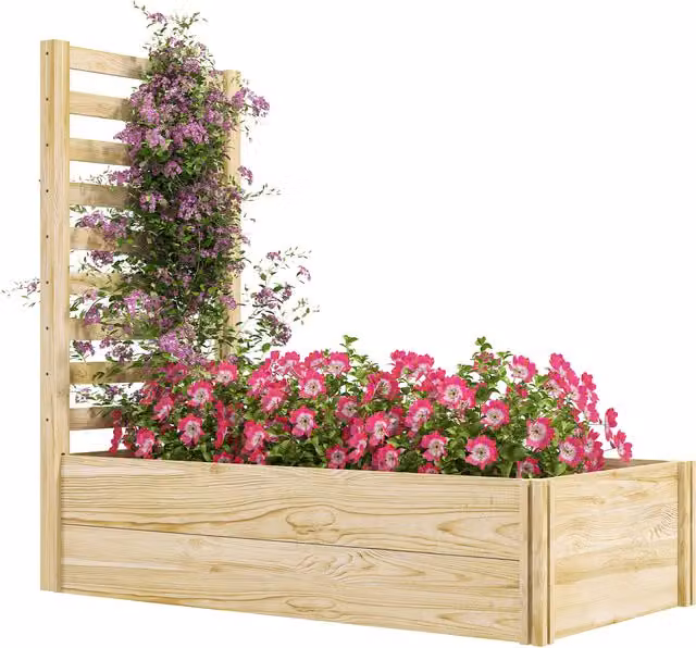 Fioriera con Traliccio per Rampicanti Outsunny in Legno di Abete, Colore Marrone, L: 115 cm, P: 60 cm, H: 110 cm