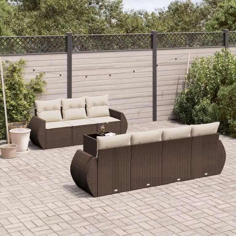 Maison Exclusive - Set Divani da Giardino 8 pz con Cuscini Marrone in Polyrattan