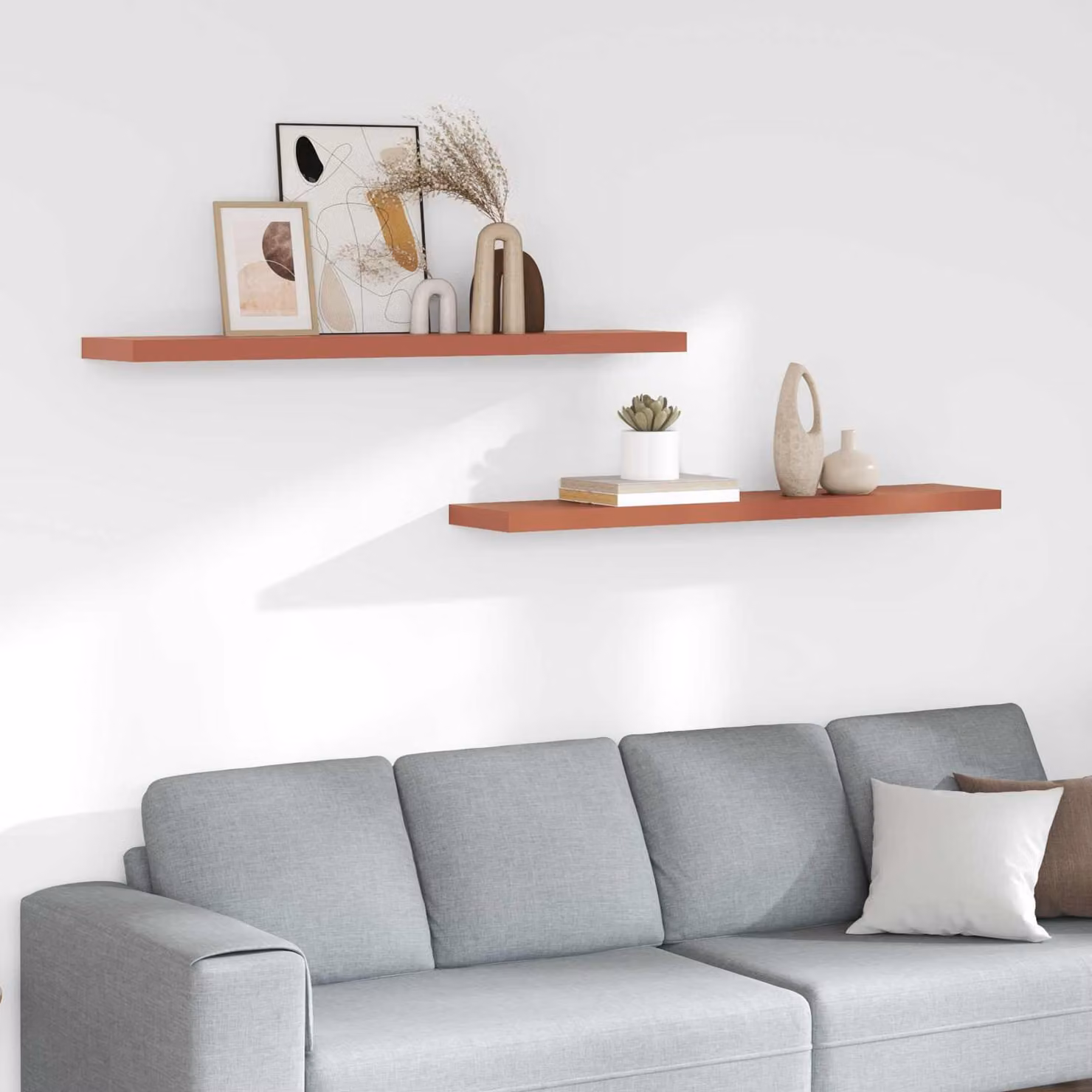 Set di 2 scaffali da parete vidaXL in MDF rosso opaco L: 120 cm, P: 23,5 cm, H: 3,8 cm