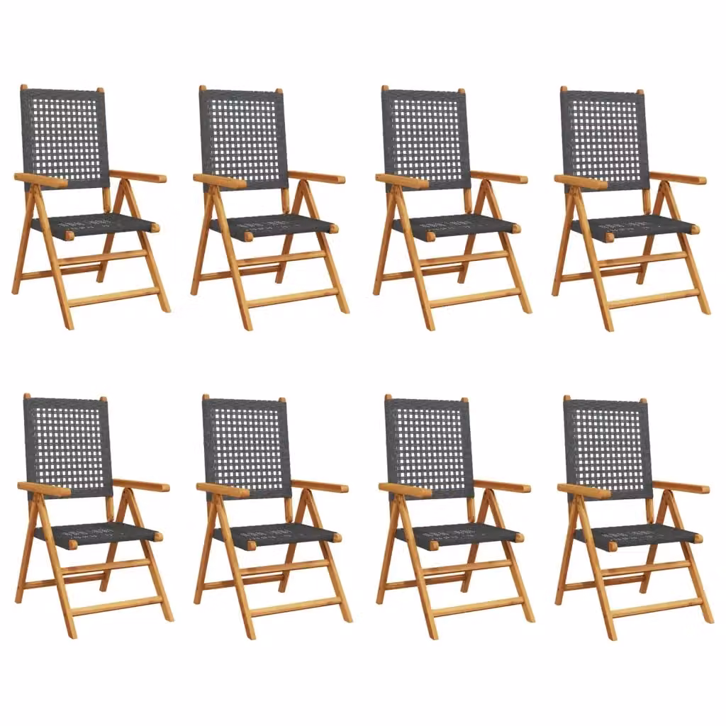 Set di 8 sedie pieghevoli reclinabili vidaXL in polyrattan nero e legno di acacia con cuscini e braccioli – 2