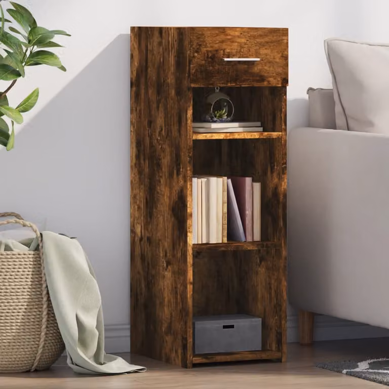 Credenza moderna vidaXL in legno multistrato color rovere fumo, sospesa a parete, L: 30 cm, P: 42,5 cm, H: 93 cm