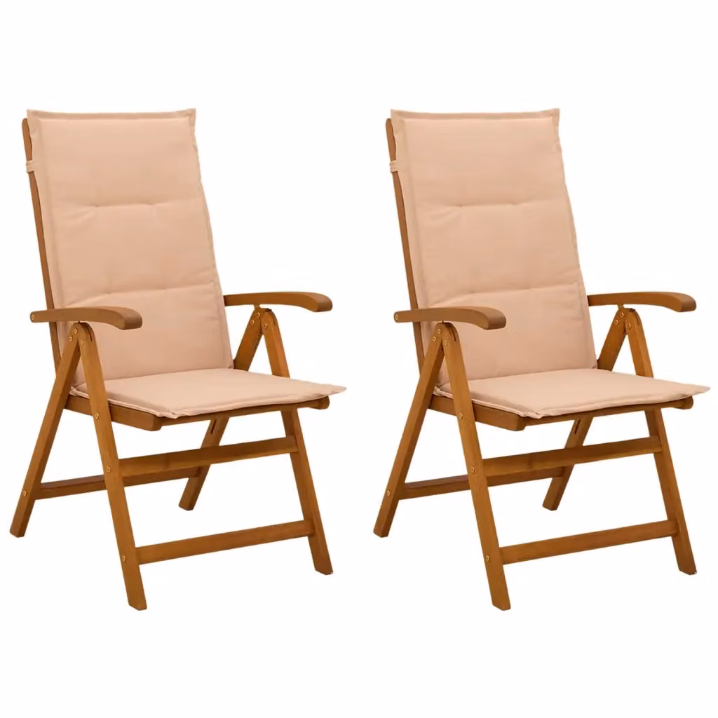 Set di 2 sedie da giardino reclinabili vidaXL in legno di acacia naturale con cuscini beige – 2