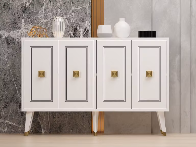 Skye Decor, Hartın - Bianco, Oro, Consolle, Bianco, 100% PANNELLI DI PARTICELLE RIVESTITI IN MELAMMINA, 120 x 30 x 80 cm