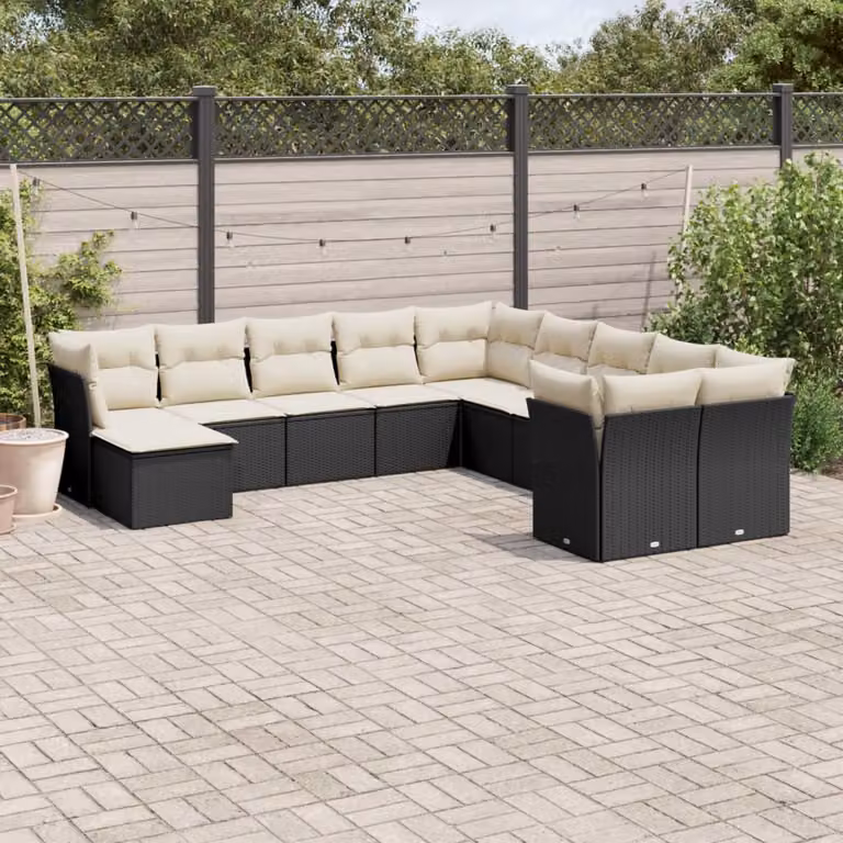 vidaXL Set Divani da Giardino 11 pz con Cuscini in Polyrattan e Acciaio Nero