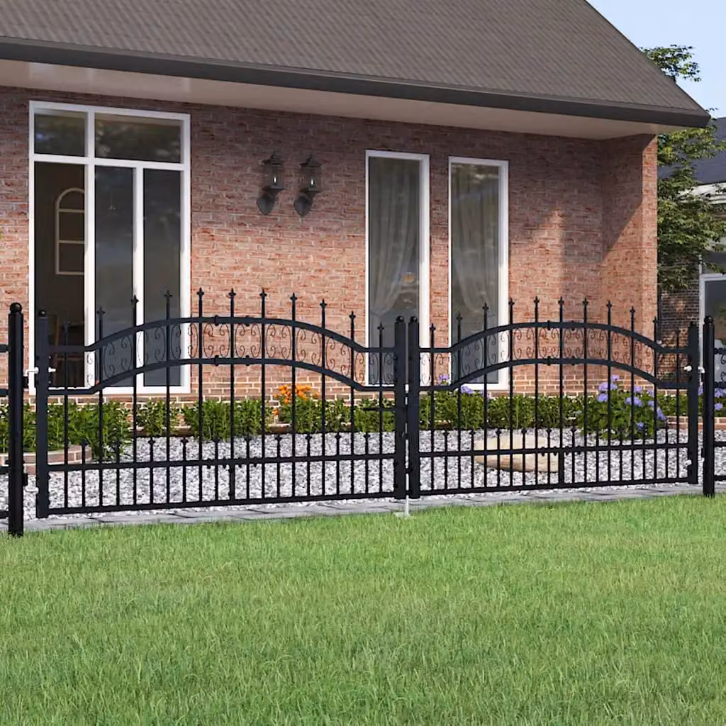 Cancello singolo per recinzione vidaXL KAMPEN con punta a lancia in acciaio nero L: 302 cm, H: 78 cm