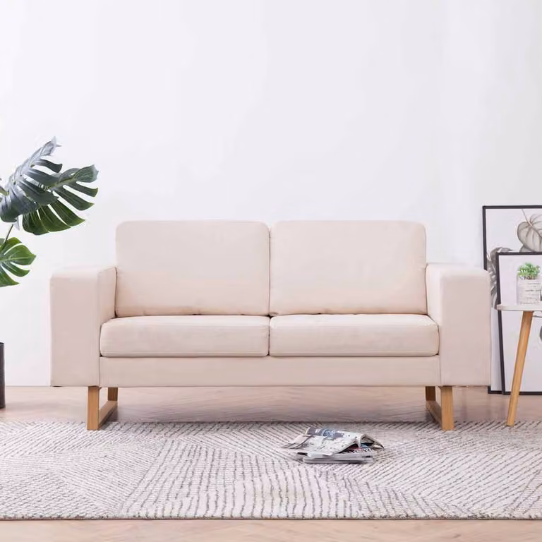 vidaXL Divano a 2 Posti in Tessuto Beige con Cuscini e Coperture Rimovibili