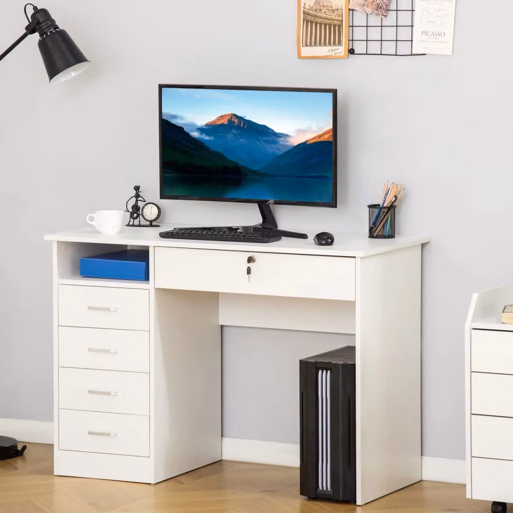 EasyComfort Scrivania Moderna per Ufficio o Camera in Legno e MDF Bianco L: 110 cm, P: 50 cm, H: 76 cm