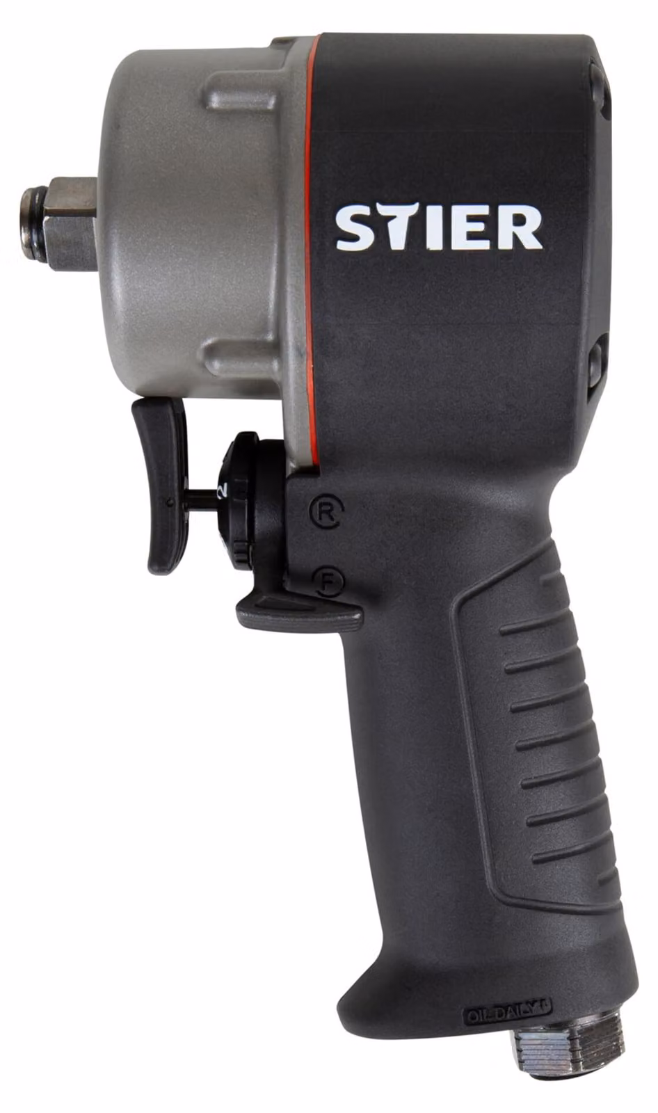 Avvitatore a impulsi ad aria compressa STIER 13-MBS, extra corto, meccanismo di percussione a martello, coppia massima di allentamento: 1.275 Nm, 1/2 pollice, 3 stadi, rotazione oraria e antioraria, facile lavoro in spazi ristretti