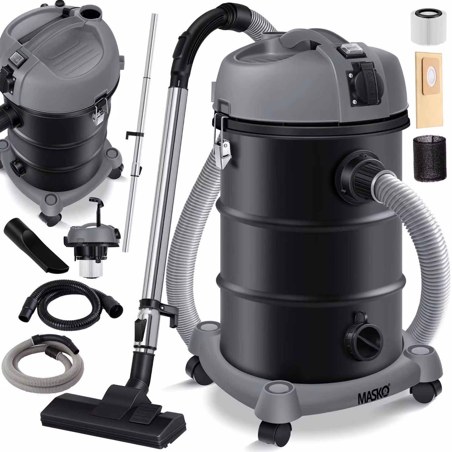 Aspirapolvere industriale MASKO® 6in1, aspiraliquidi e aspiratutto, aspirapolvere per ceneri, 2300W, con e senza sacco