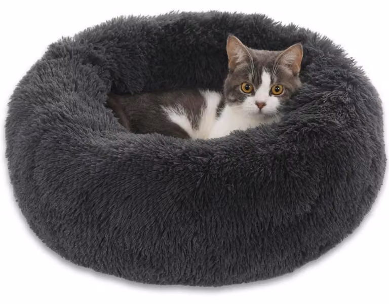 Cuccia per cani a forma di ciambella, in peluche, lavabile, di colore grigio scuro, diametro 50 cm