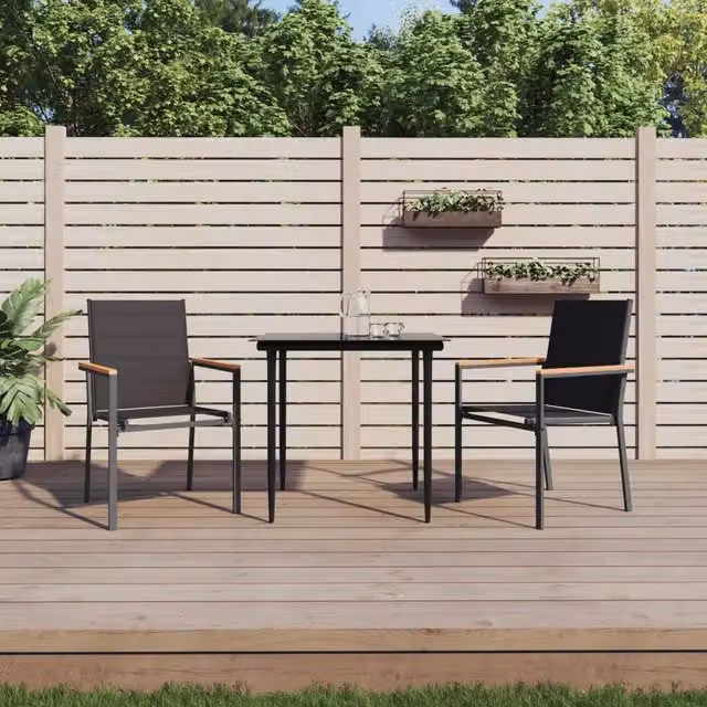 Set da Pranzo da Giardino Moderno vidaXL in Acciaio Verniciato Nero e Vetro, L/P/H: 110 x 61,5 x 74 cm