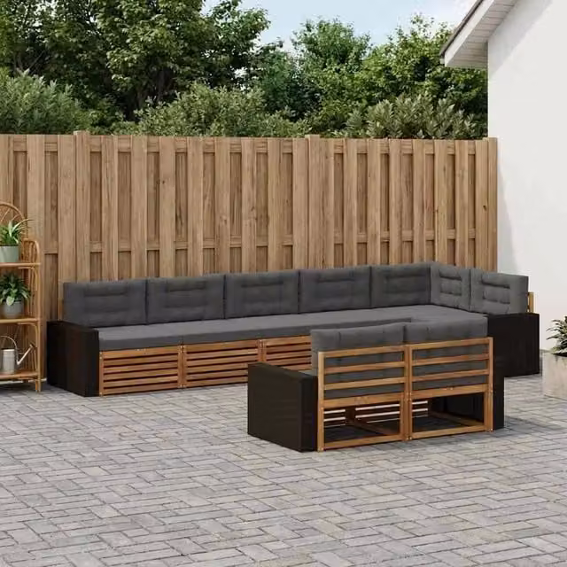 Set di divani da esterno a L vidaXL in legno di acacia con cuscini, colore Antracite e Marrone