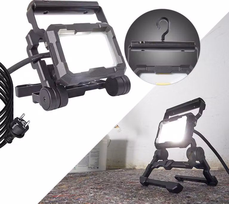 Faretto da lavoro a LED 20W 2200 lumen 5000K IP65 dimmerabile con gancio e cavo di alimentazione da 3 m