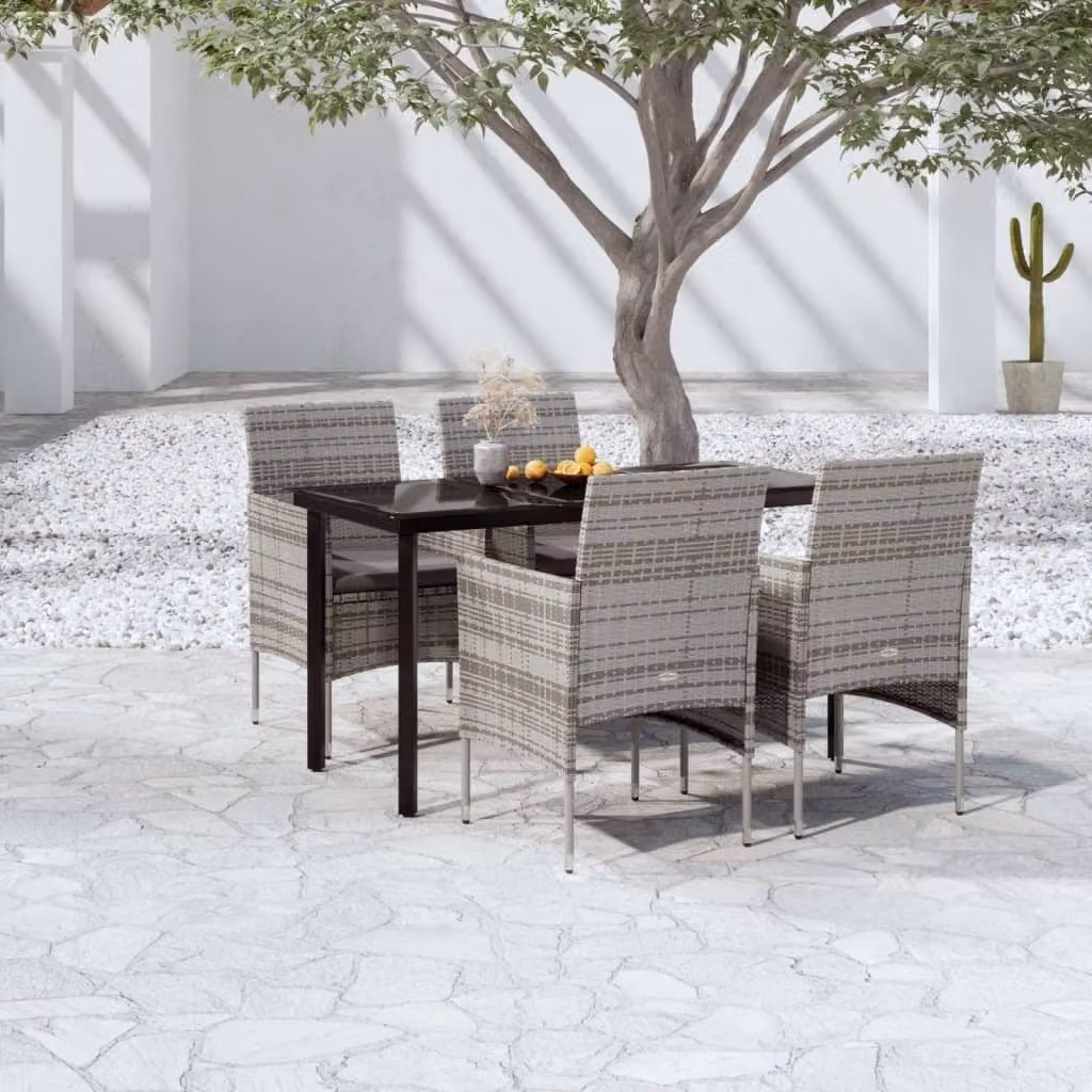 Maison Exclusive - Set da pranzo da giardino a 5 pezzi con cuscini grigi e neri