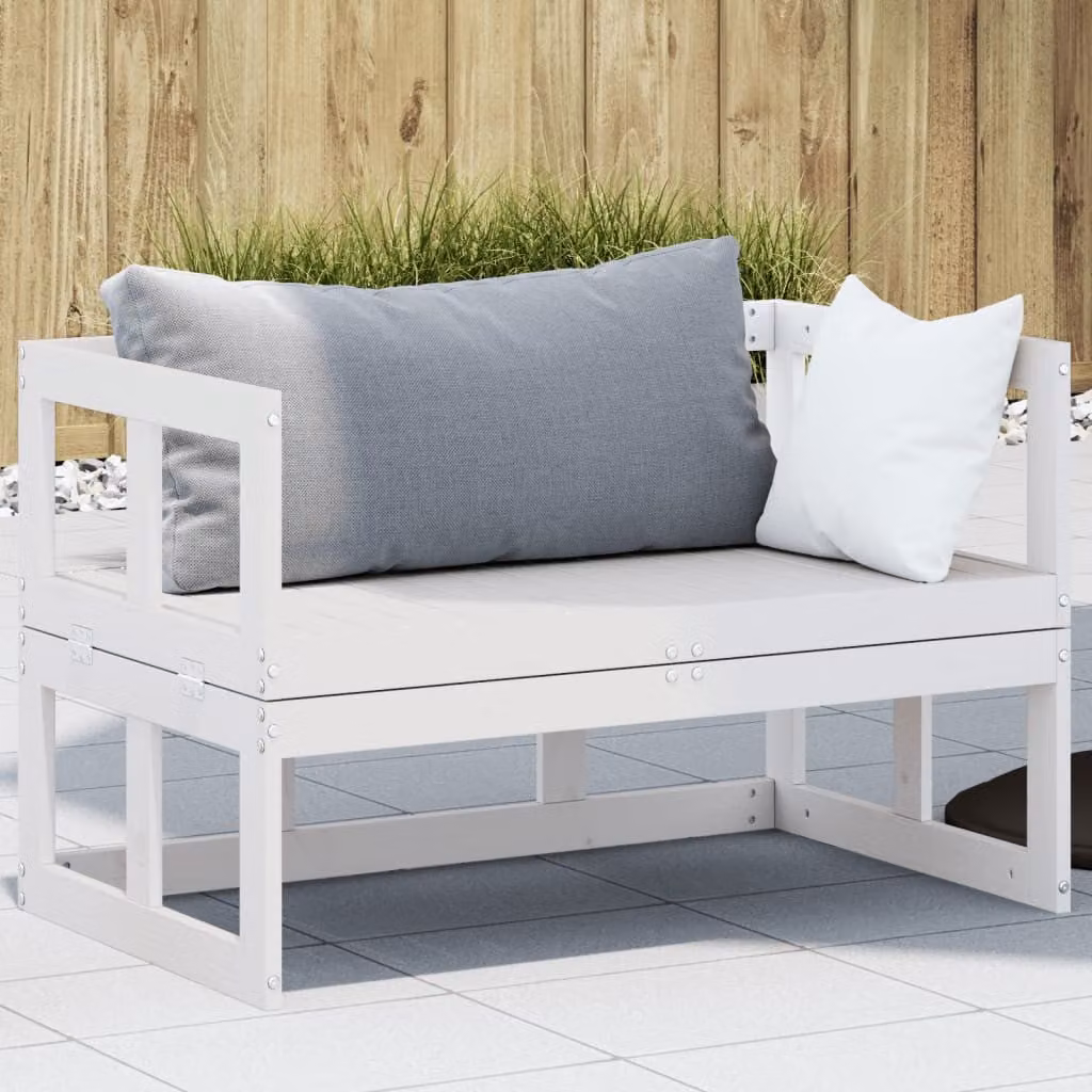 vidaXL Panca da Giardino Estensibile in Legno di Pino Bianco con Braccioli e Cuscini L: 200,5 cm, P: 80 cm, H: 63,5 cm