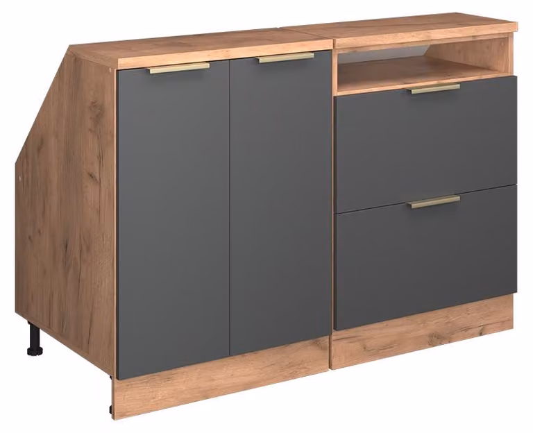Mobile cucina sottotetto Vicco R-Line Antracite-oro 120 cm Set di 2 carcasse armadio profondità 60 cm, Model 60643