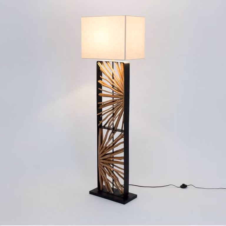 Holländer Lampada da terra MONTE ISOLA, Crema / Ambra, Soggiorno / Sala da pranzo, Legno, Lampada da terra