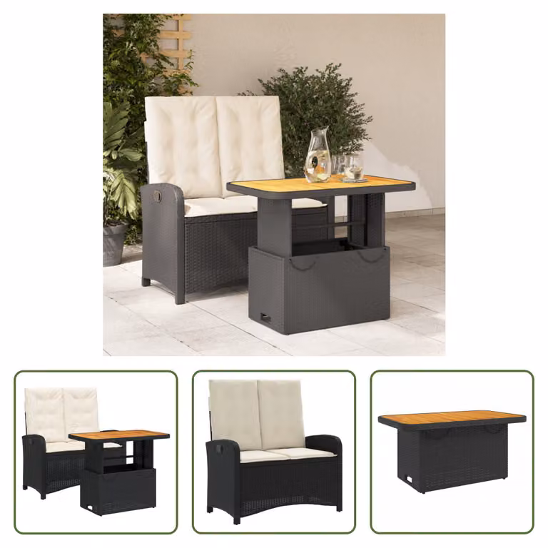 The Living Store Set da pranzo da giardino a 2 pezzi con cuscini in poly rattan nero