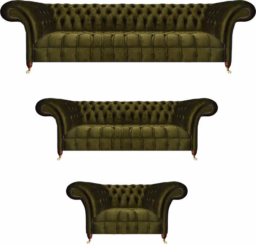 Komplett Grün Sofas Set Sofagarnitur Luxus Textil Einrichtung Chesterfield