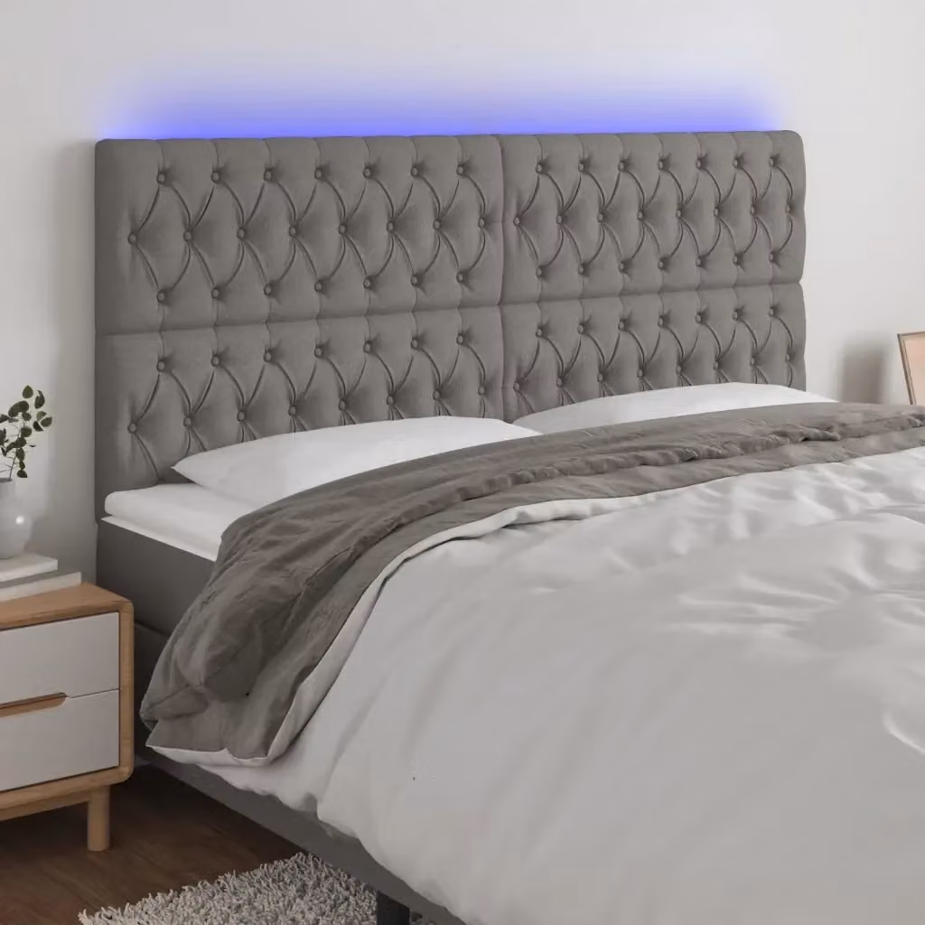 Testata del letto con illuminazione LED e porta USB in tessuto grigio scuro L: 180 cm, P: 7 cm, H: 118-128 cm – 2