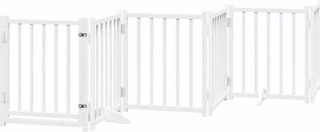 Cancelletto di sicurezza per cani con porta 6 pannelli legno massello di abete bianco 02_0023326
