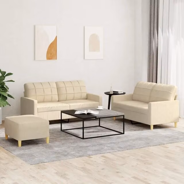 Set di divani 3 pezzi vidaXL in tessuto beige con cuscini per soggiorno in stile moderno