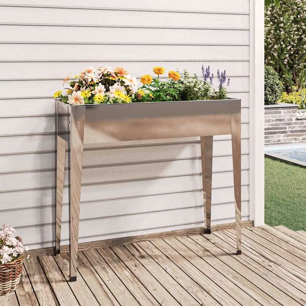 Fioriera da giardino vidaXL in acciaio zincato color argento L: 100,5 cm, P: 40,5 cm, H: 90 cm