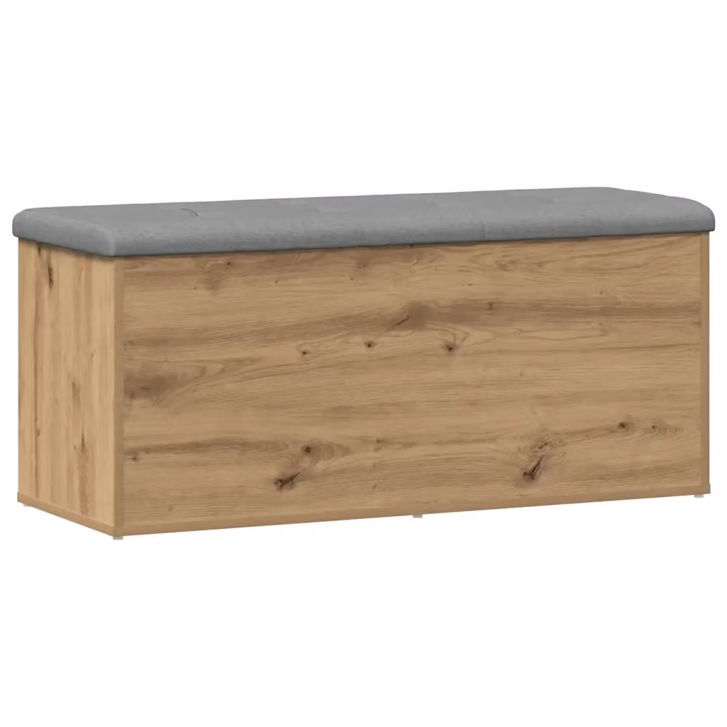 Panca contenitore moderna vidaXL in legno e tessuto color rovere e grigio L: 102 cm, P: 42 cm, H: 45 cm – 2