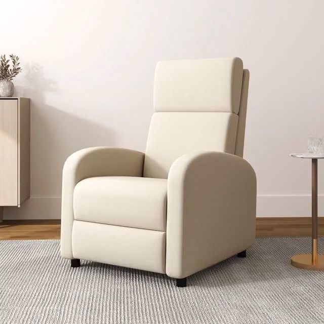 Poltrona Relax reclinabile REDOM in tessuto effetto lino, colore bianco crema/beige, L: 64 cm, P: 86 cm, H: 102 cm