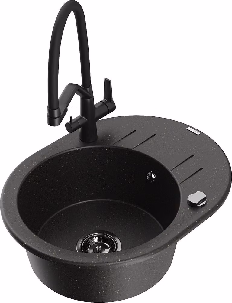 Mexen Kevin lavello in granito a 1 vasca con miscelatore da cucina Duo, nero/oro metallizzato - 6517-75-671701-70-B