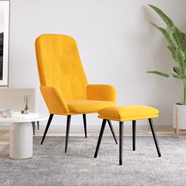 Poltrona Relax con Poggiapiedi vidaXL in Velluto Giallo con Struttura in Metallo