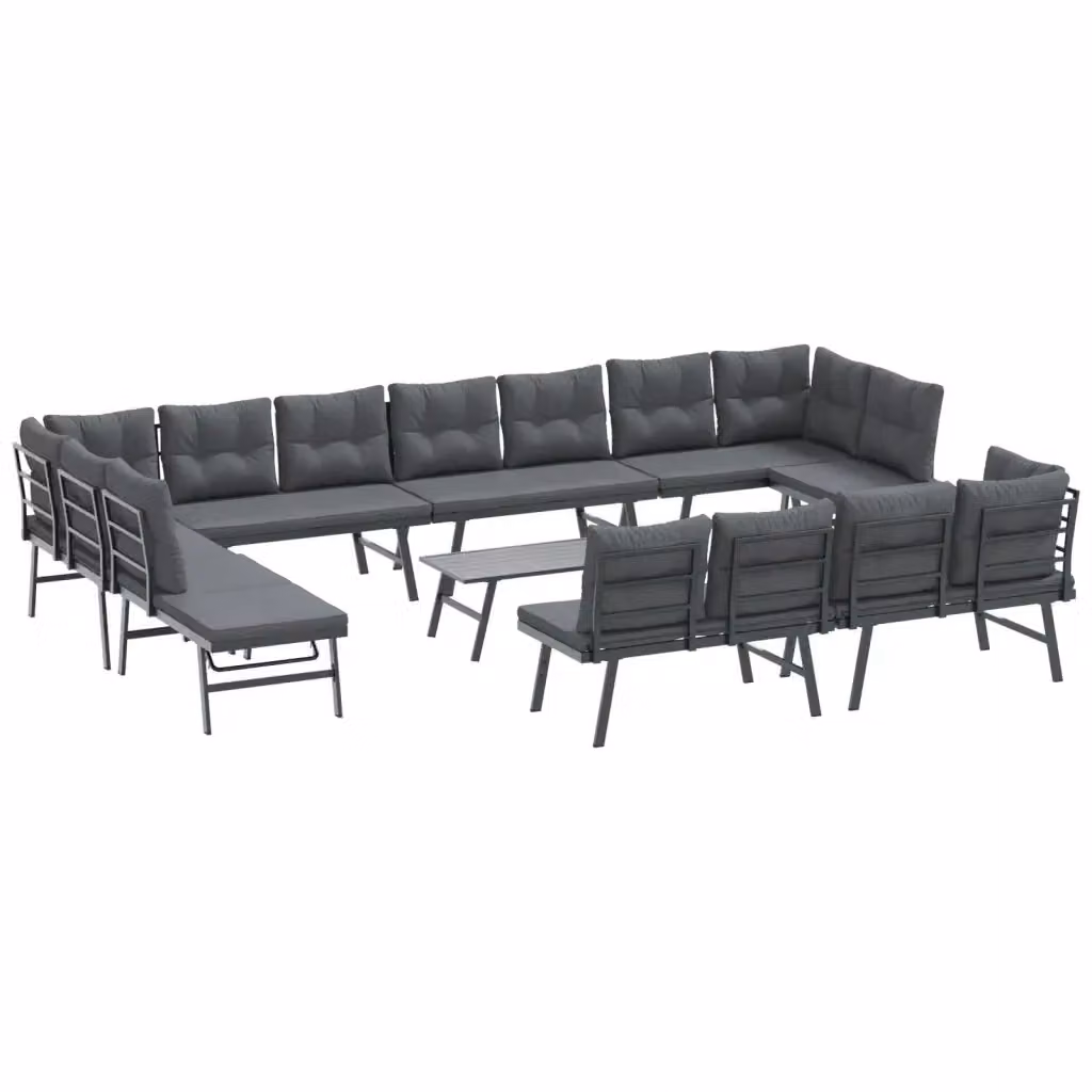 Set di panche da giardino vidaXL in metallo con 9 cuscini in tessuto, colore antracite opaco, stile moderno – 2