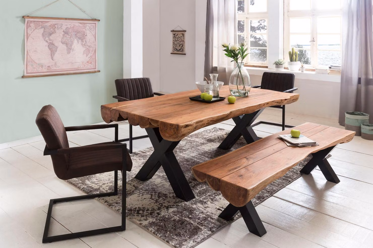 Tavolo da pranzo 200 x 100 x 77 cm in acacia stile casa di campagna