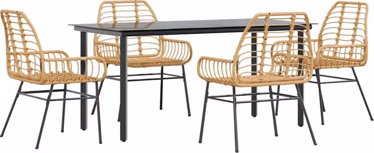 Set da Pranzo da Giardino 5pz Polyrattan Vetro