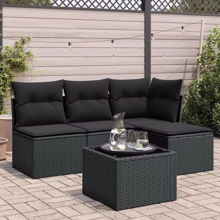 vidaXL Set Divani da Giardino a L 5 pz con Cuscini e Tavolino Nero