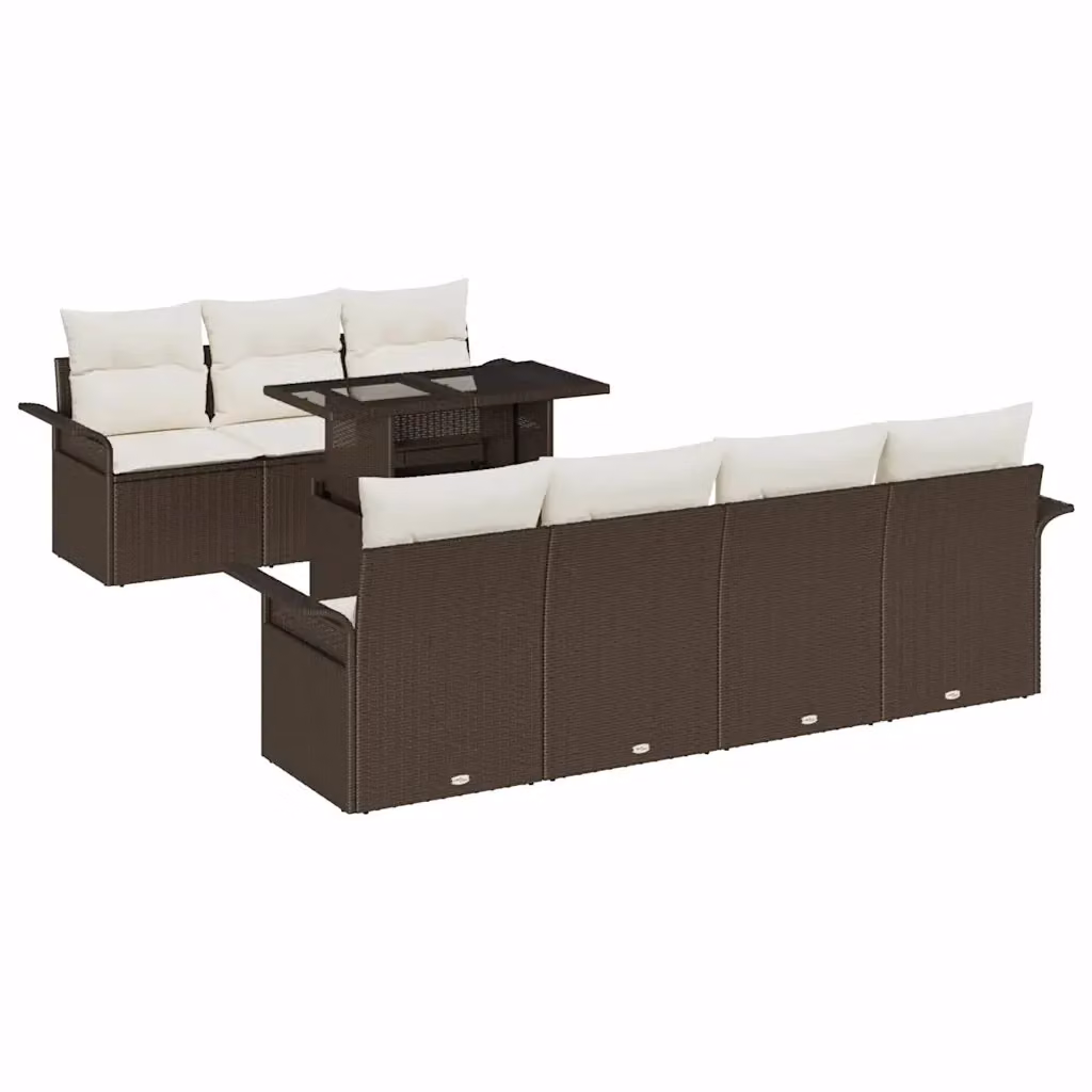 Set Divano da Giardino vidaXL 8 Pezzi in Polyrattan Marrone con Cuscini e Tavolino per Terrazza e Giardino – 2